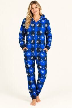 Shinesty Snowflake Buffalo Check Hooded Pajama One Piece Blue Unisex Size Medium